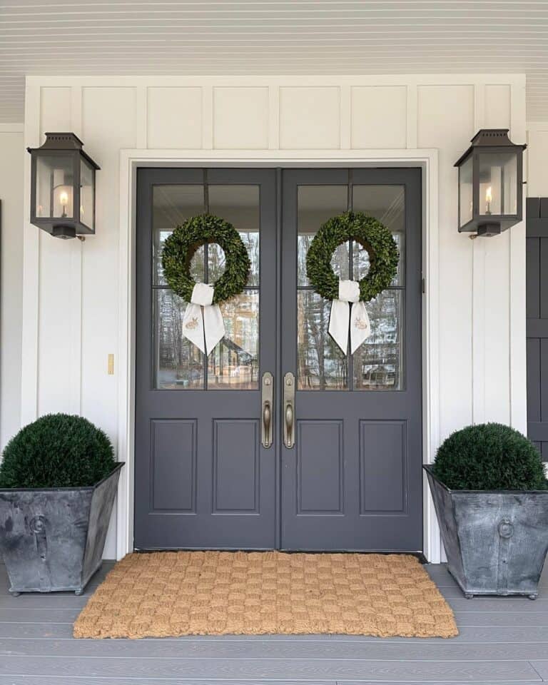 Grand Front Doors with Sashed Wreaths