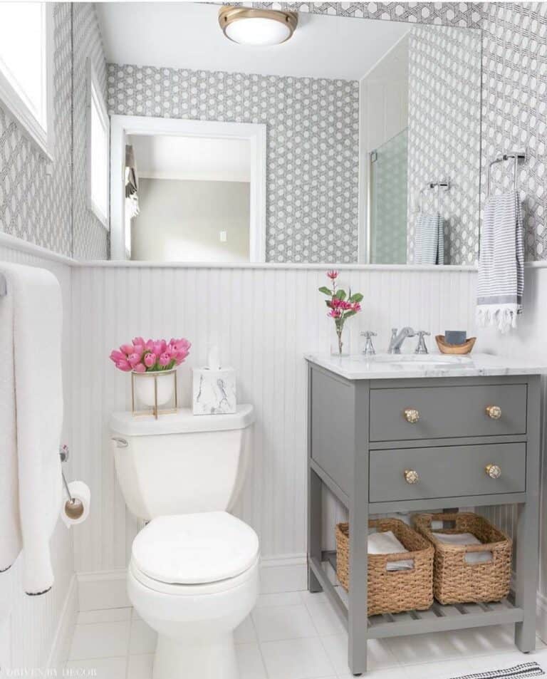 Gray And White Geometric Bathroom Wallpaper