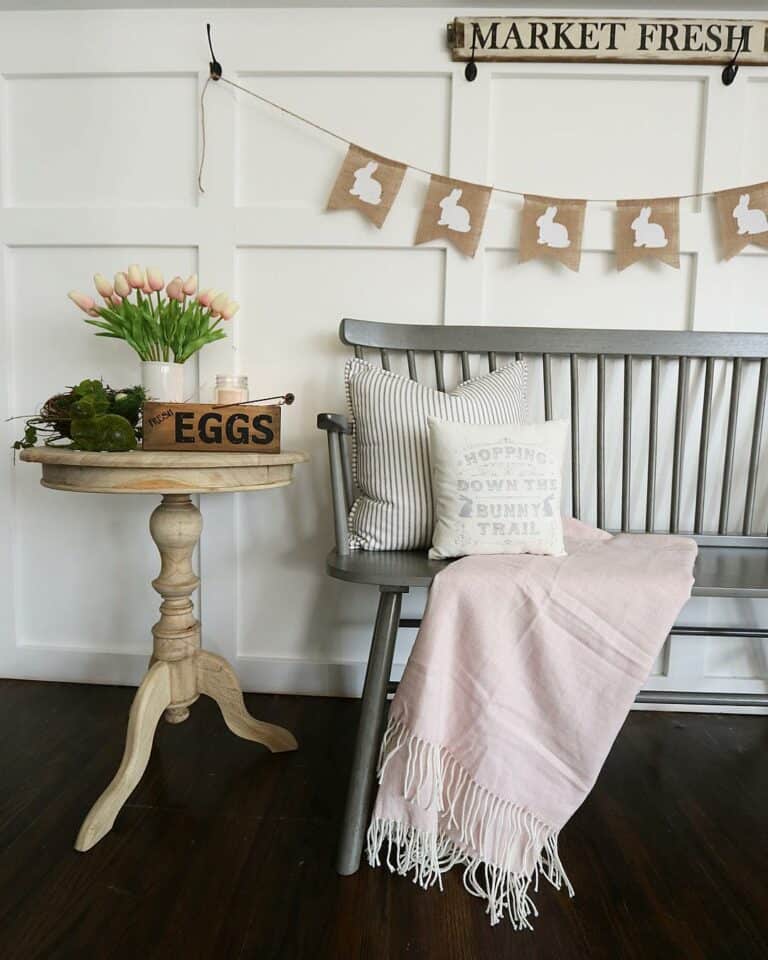 Gray Bench and Rustic Spring Décor