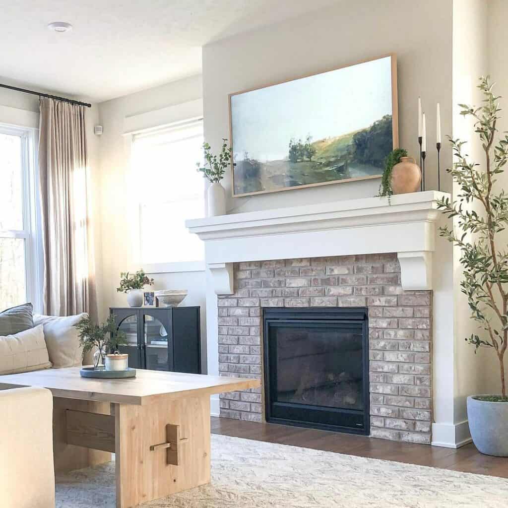 Gray Brick Fireplace with Modern Décor