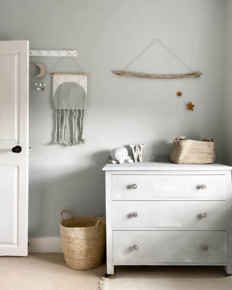 Gray Dresser with Baskets