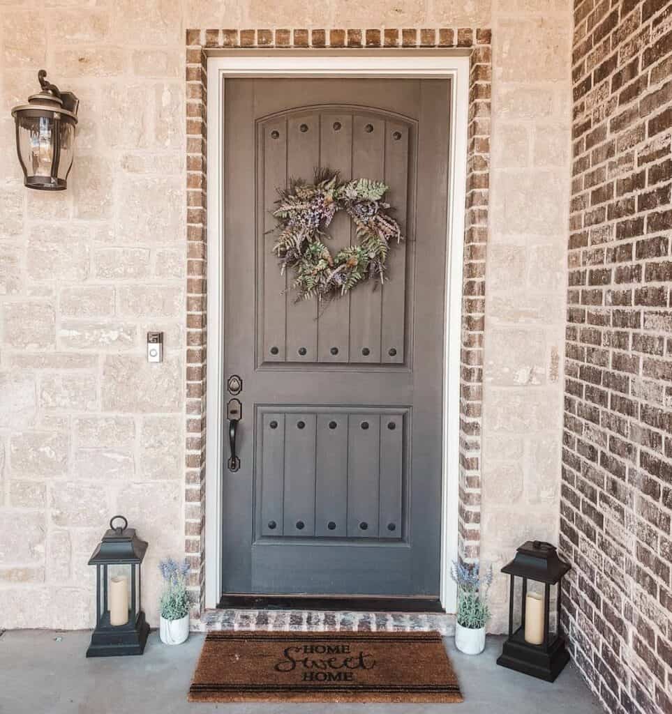 Gray Front Door with White Trim