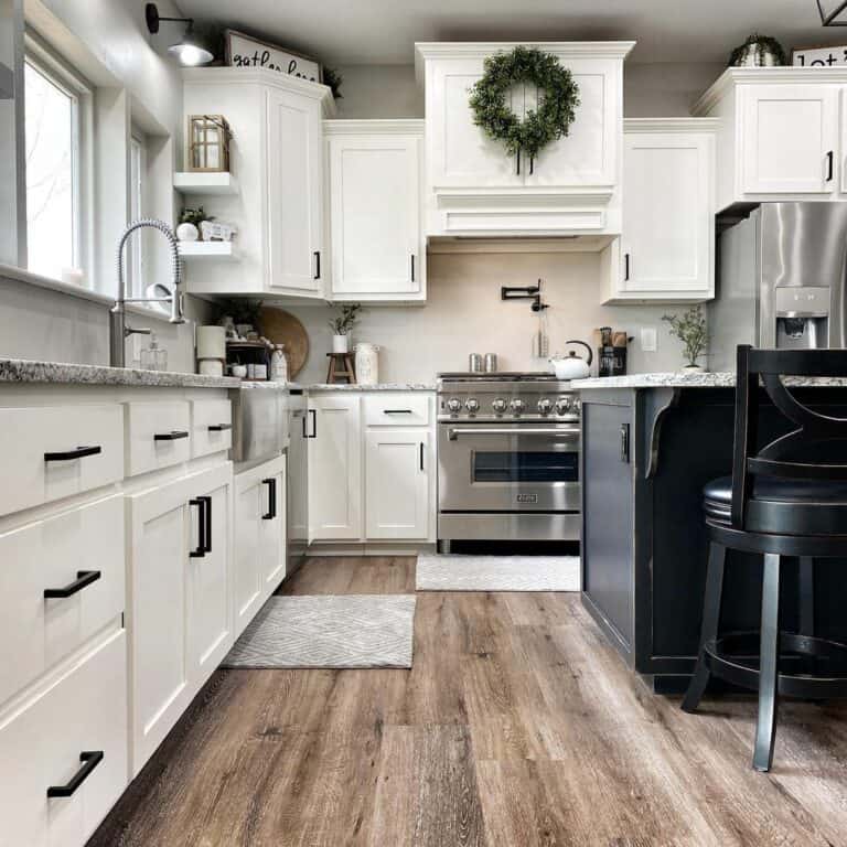 Gray Mats Lay Before Kitchen Appliances