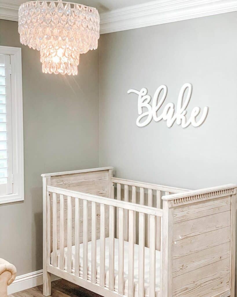 Gray Nursery with Crystal Chandelier