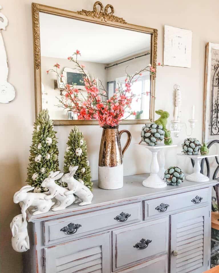 Gray Sideboard Decorated with Easter Décor
