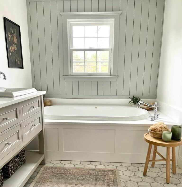 Gray Vertical Shiplap Accent Wall in Bathroom