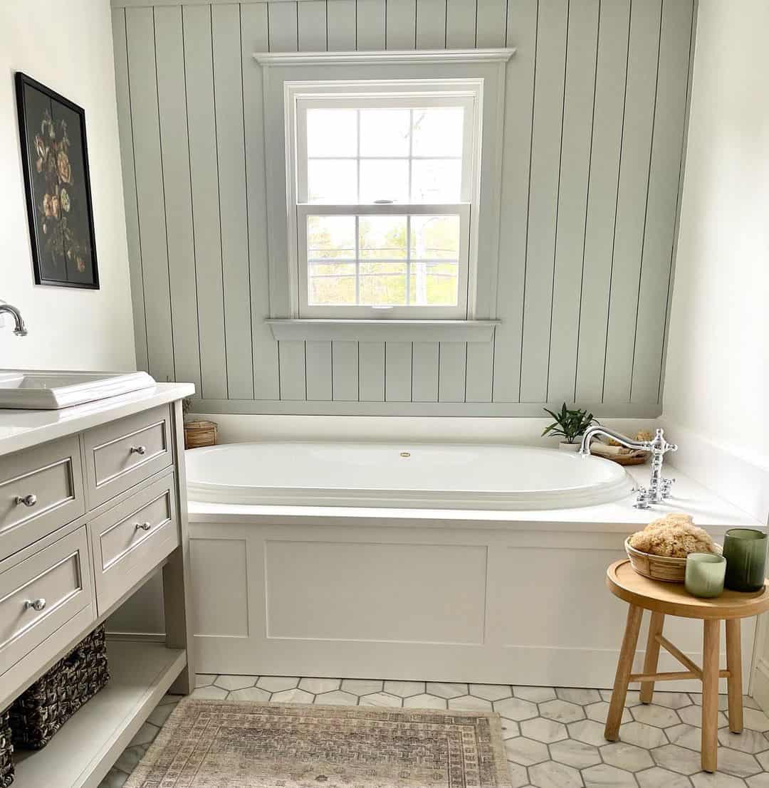 Gray Vertical Shiplap Accent Wall in Bathroom Soul & Lane