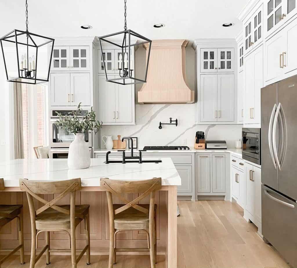 Green Branches on an Oak Kitchen Island