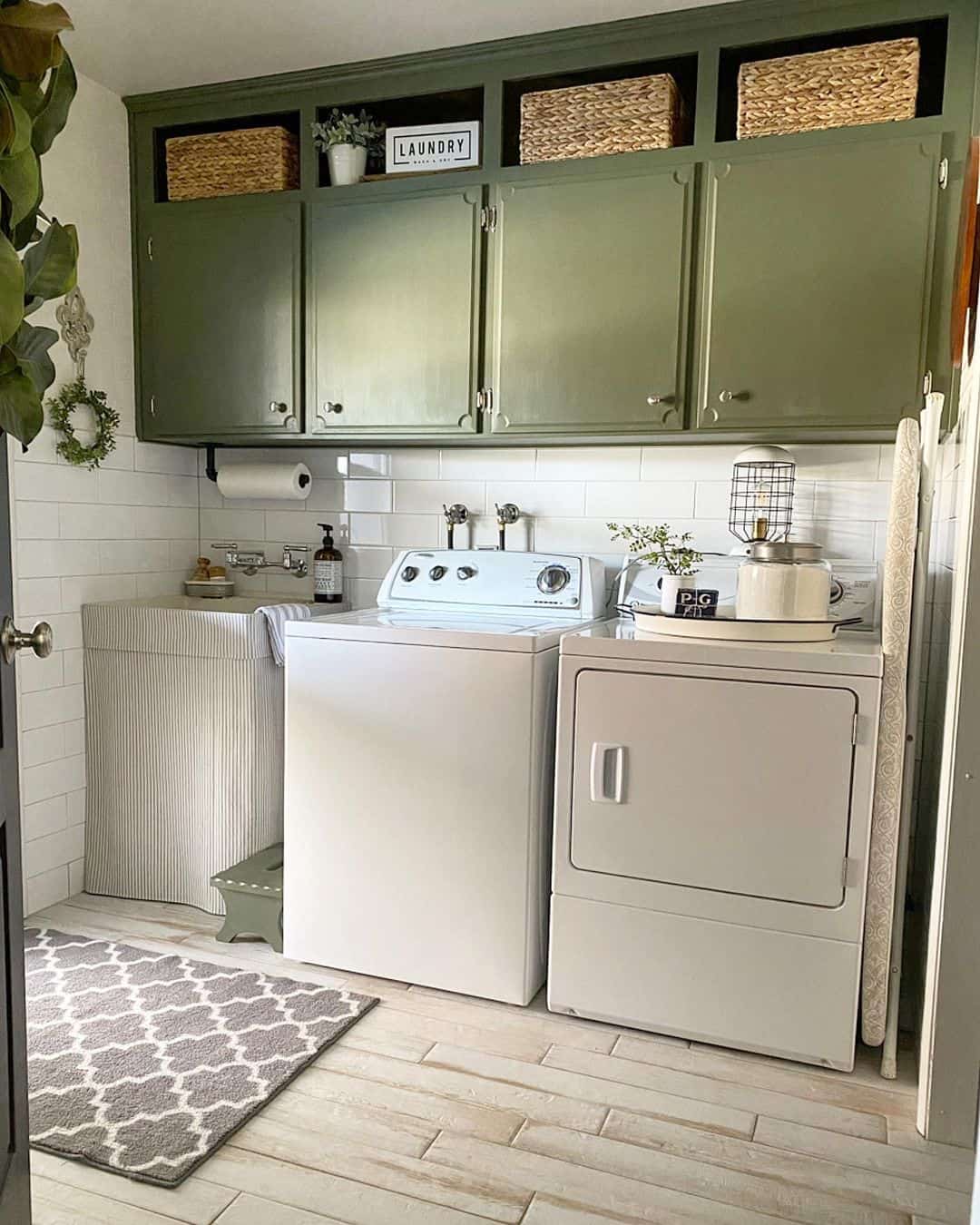 Green Cabinets and a Wood Tile Floor - Soul & Lane