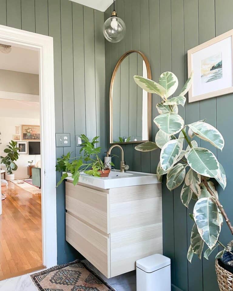 Green Vertical Shiplap Bathroom with Floating Vanity