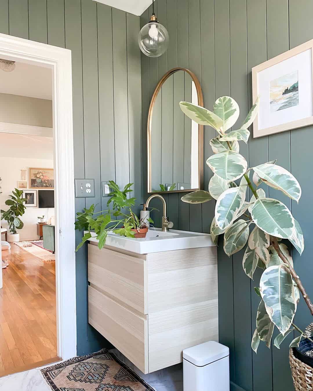 Green Vertical Shiplap Bathroom with Floating Vanity Soul & Lane