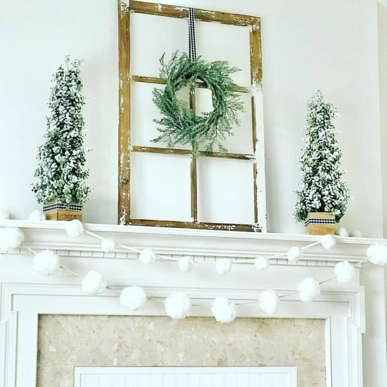 Green Wreath on Wooden Window Décor