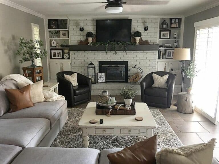 Grey Farmhouse Living Room Sectional Sofa