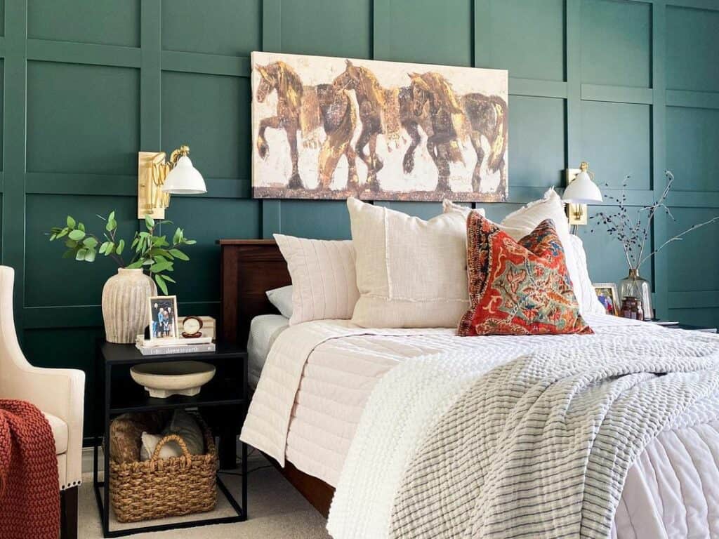 Grid Wall Bedroom Features Nightstand Décor Ideas