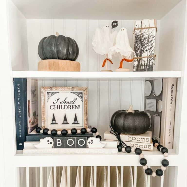 Halloween Shelf Inspiration with Black Pumpkin Décor
