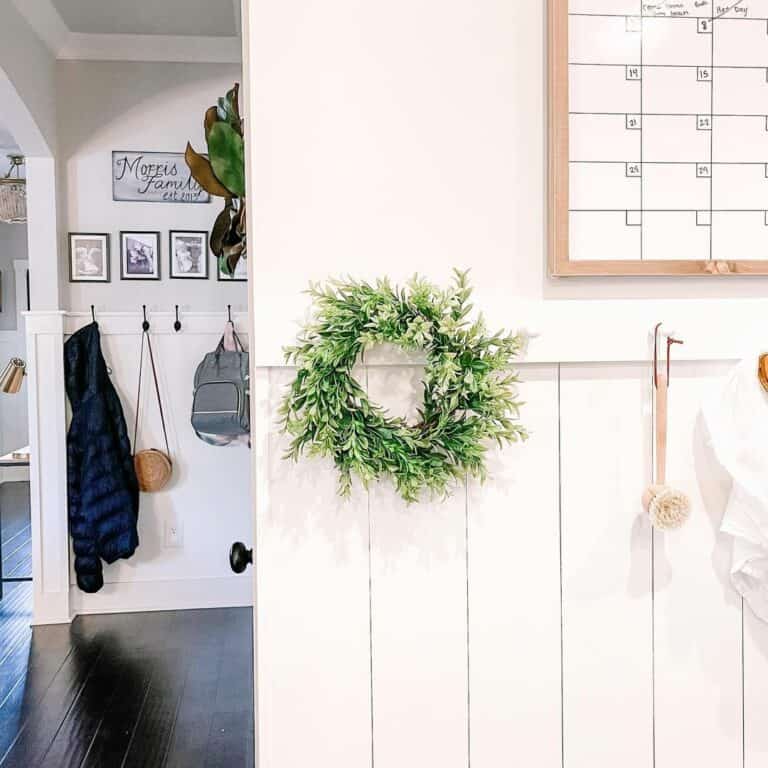 Hallway with White Vertical Shiplap Half Wall