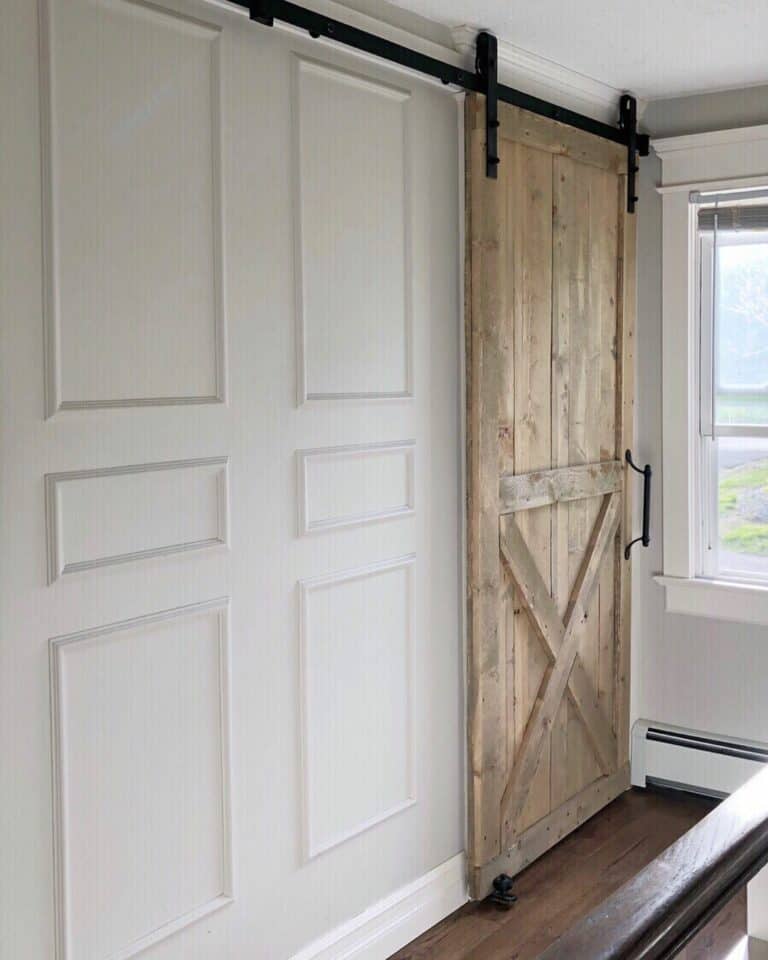 Hallway with Wooden Sliding Barn Door