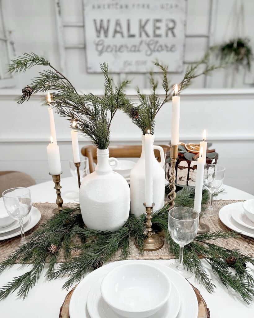 Holiday Dining Table with White Jugs