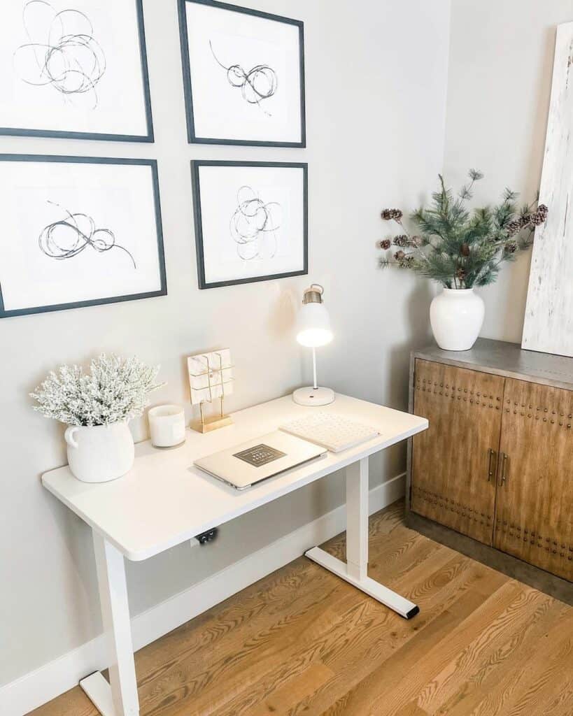 Home Office with White Vase Décor