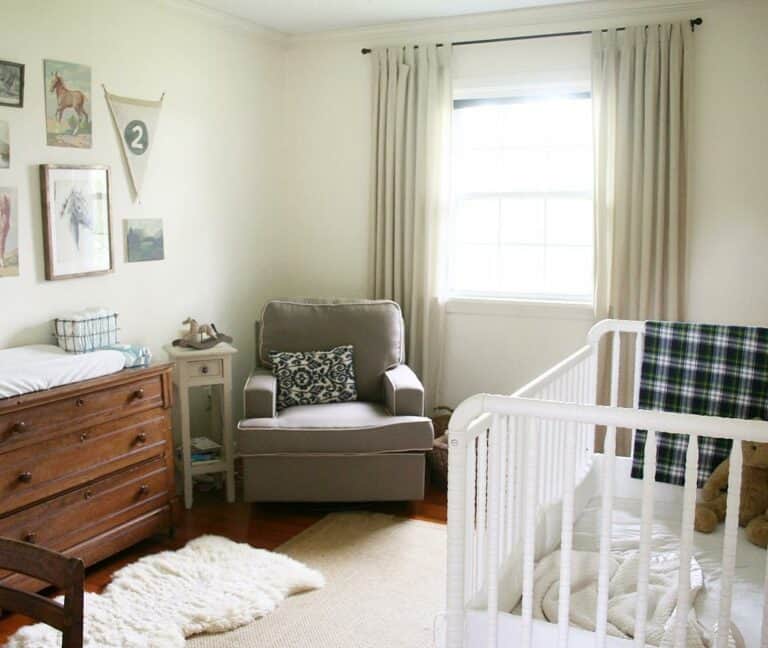 Horse Themed Nursery with Gray Furnishings