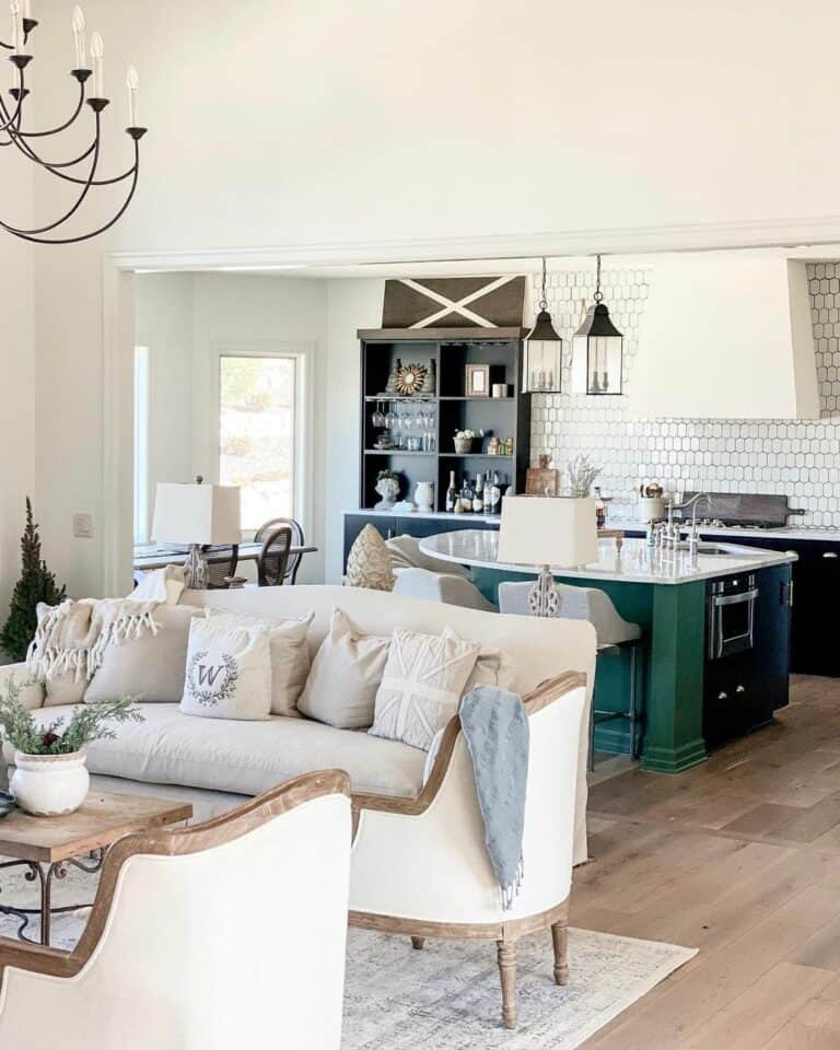 Hunter Green Curved Kitchen Island