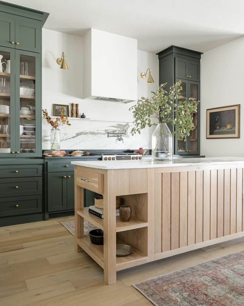 Hunter Green and Natural Wood Kitchen
