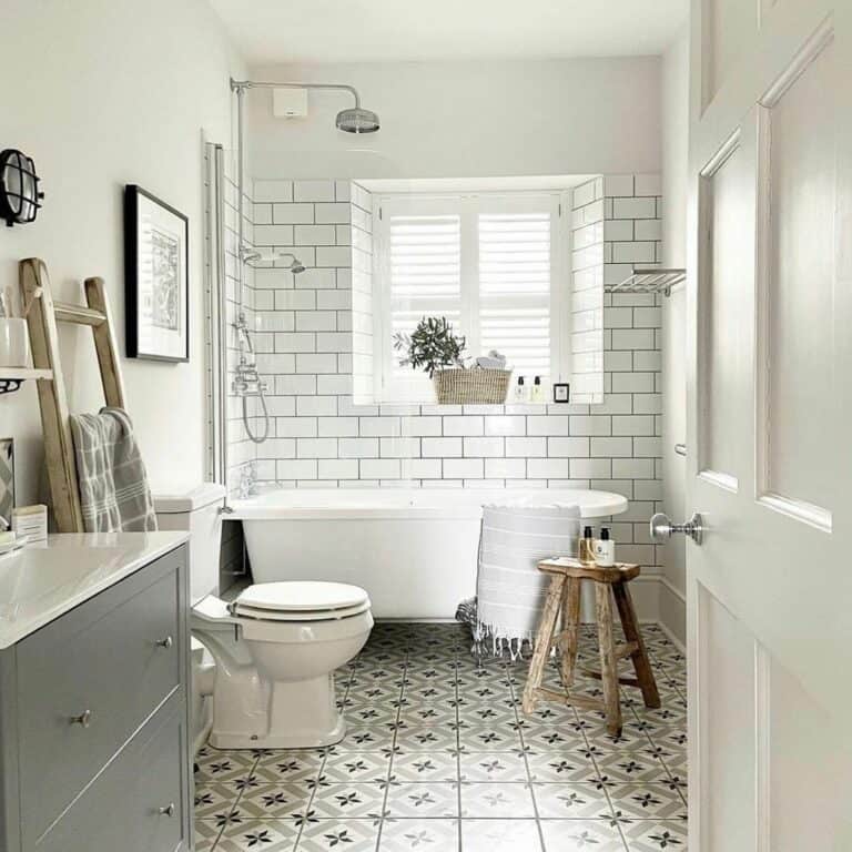 Inset Shower Window with Shutters and Subway Tile