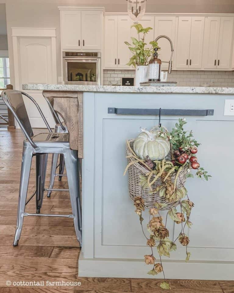 Kitchen Island with Corbel and Gray Metal Chairs
