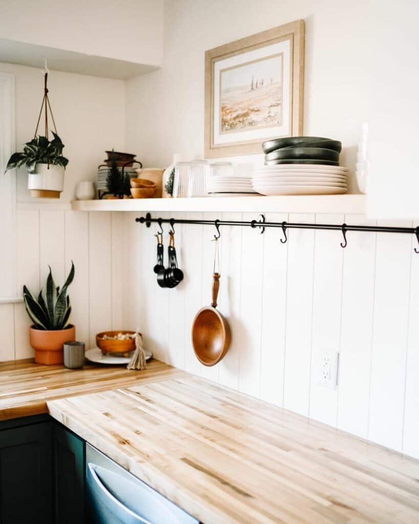 Kitchen with Vertical Shiplap Half-Wall Paneling