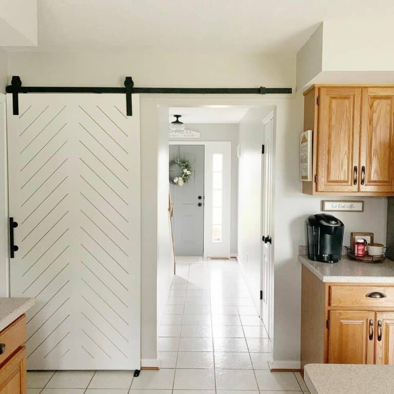 Kitchen with White Chevron Sliding Door