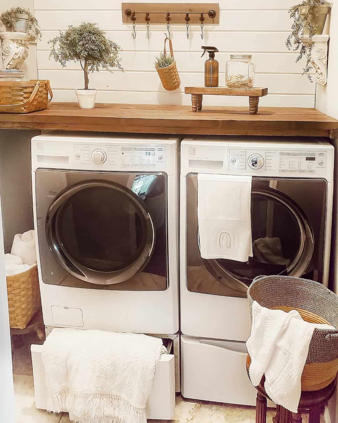 Laundry Folding Station with White Shiplap Wall Soul & Lane