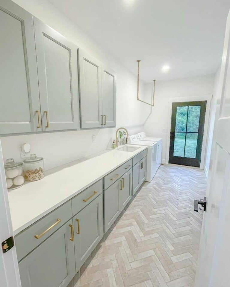 Laundry Room Herringbone Tile Floor Ideas