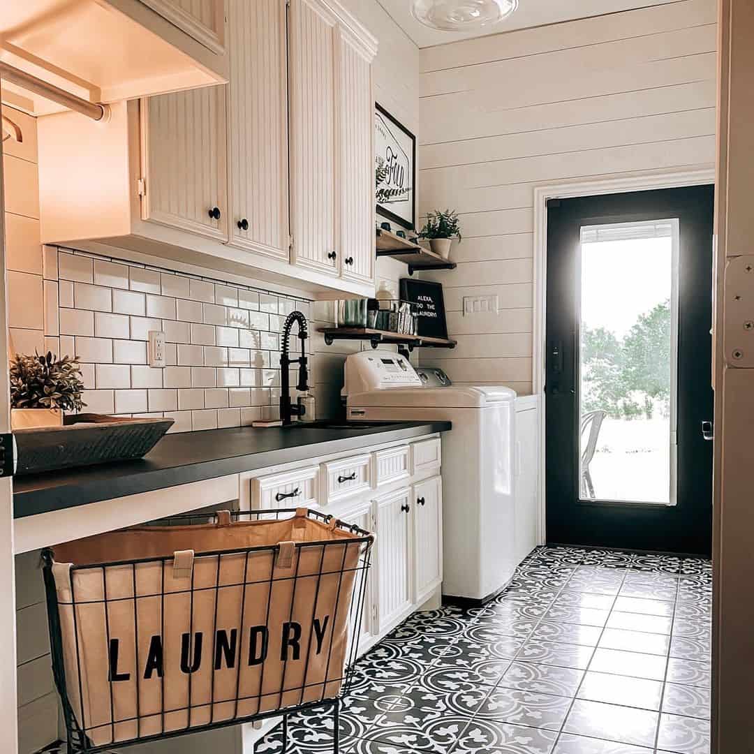 Laundry Room Tile Floor Complements White Cabinets - Soul \u0026 Lane, image size:1080x1080