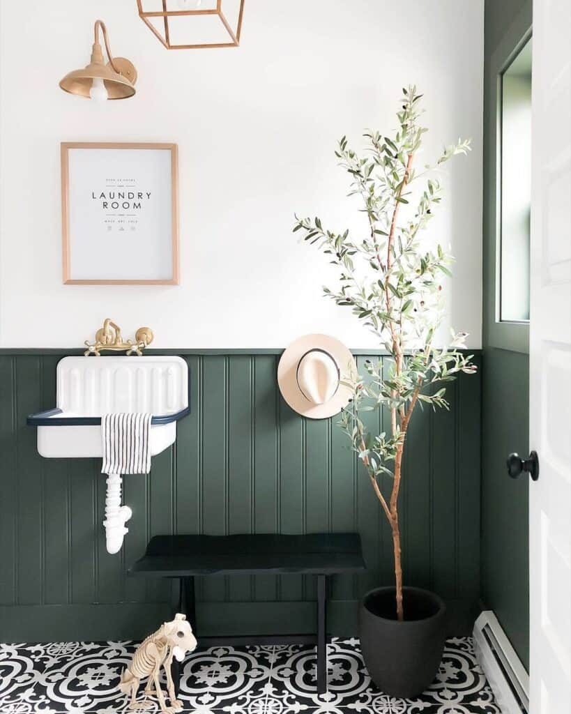 Laundry Room Wall with Green Beadboard Paneling