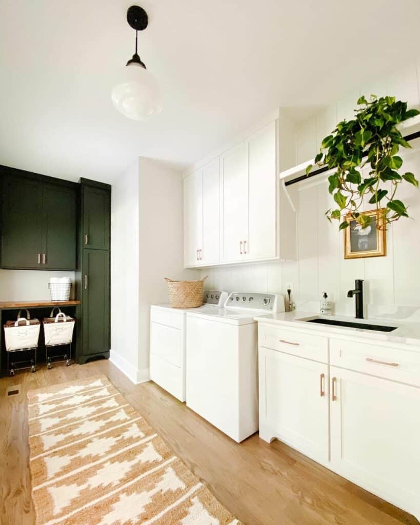 Laundry Room with Black and White Cabinets