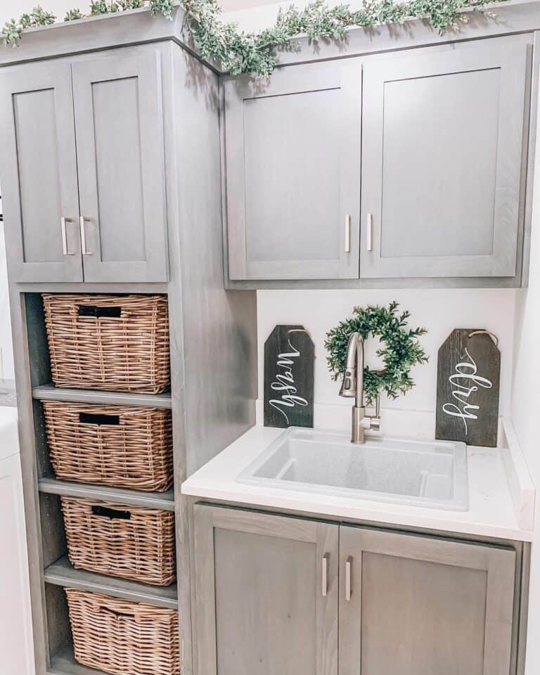 Laundry Room with Partial Overlay Shaker Cabinets