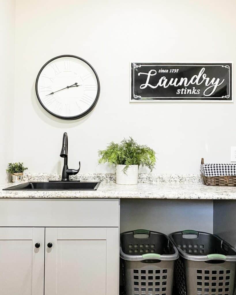Laundry Room with Potted Plants and a Sign