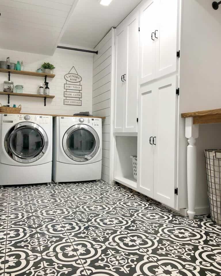 Laundry Room with White Shiplap Wall