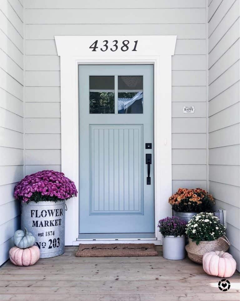 Light Blue Front Door with White Trim