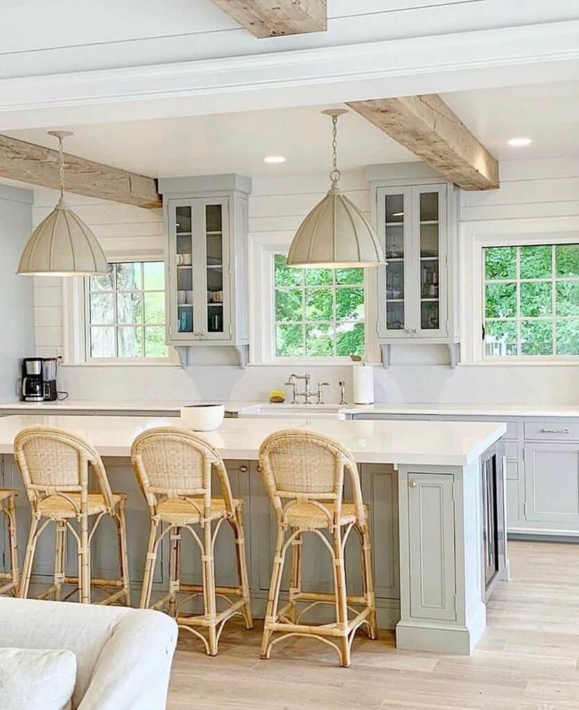 Light Blue Kitchen Island With Pendant Lighting