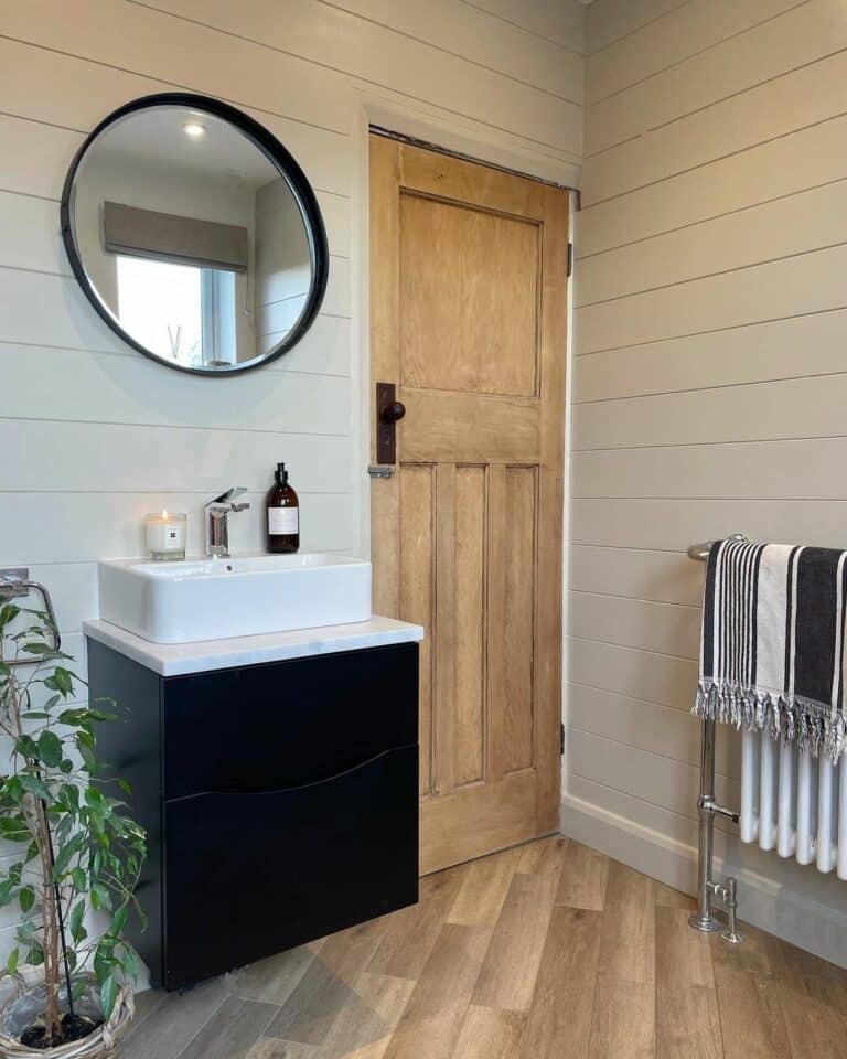 Light GrAy Shiplap and an Angled Wood Floor