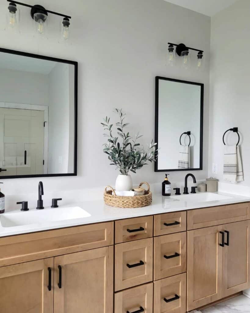 Light Gray Modern Bathroom with Wood Vanity