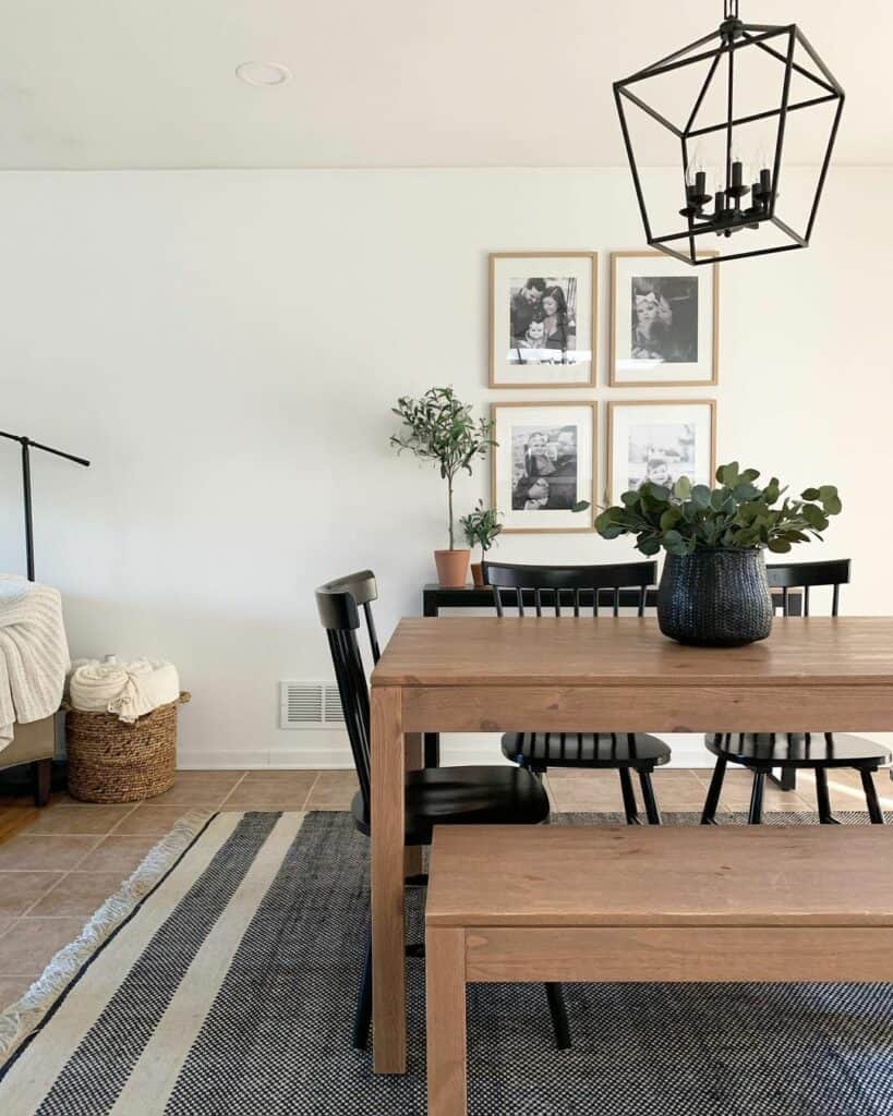 Light Wood Bench and Black Chairs