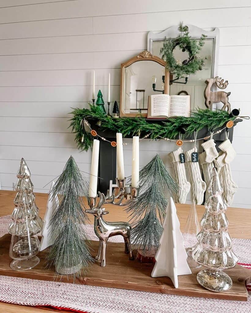 Light Wood Dining Table with Christmas Centerpiece