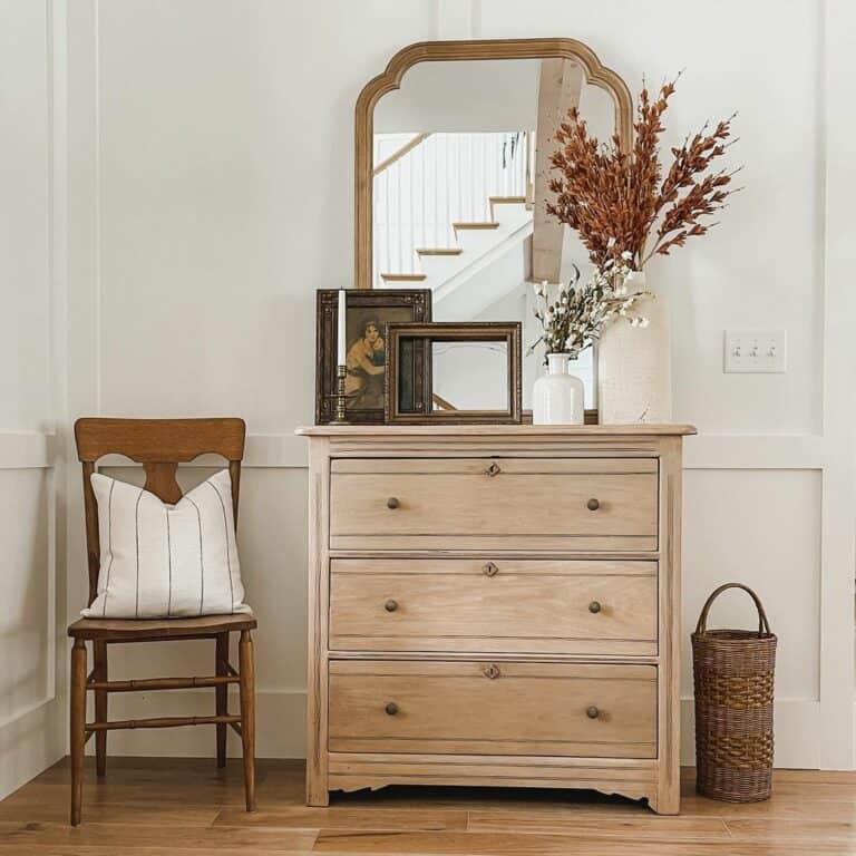 Light Wood Dresser with Wood Frame Mirror