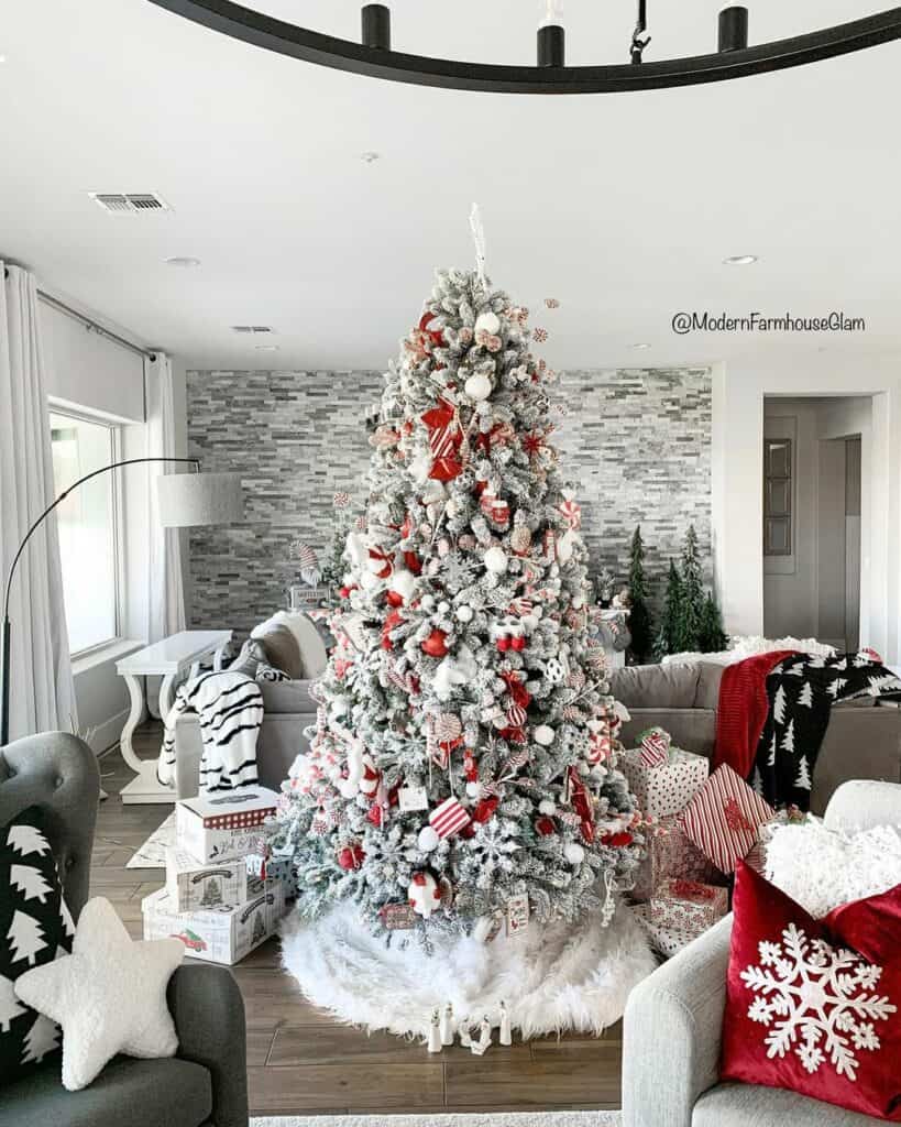 Living Room Christmas Tree with White Topper