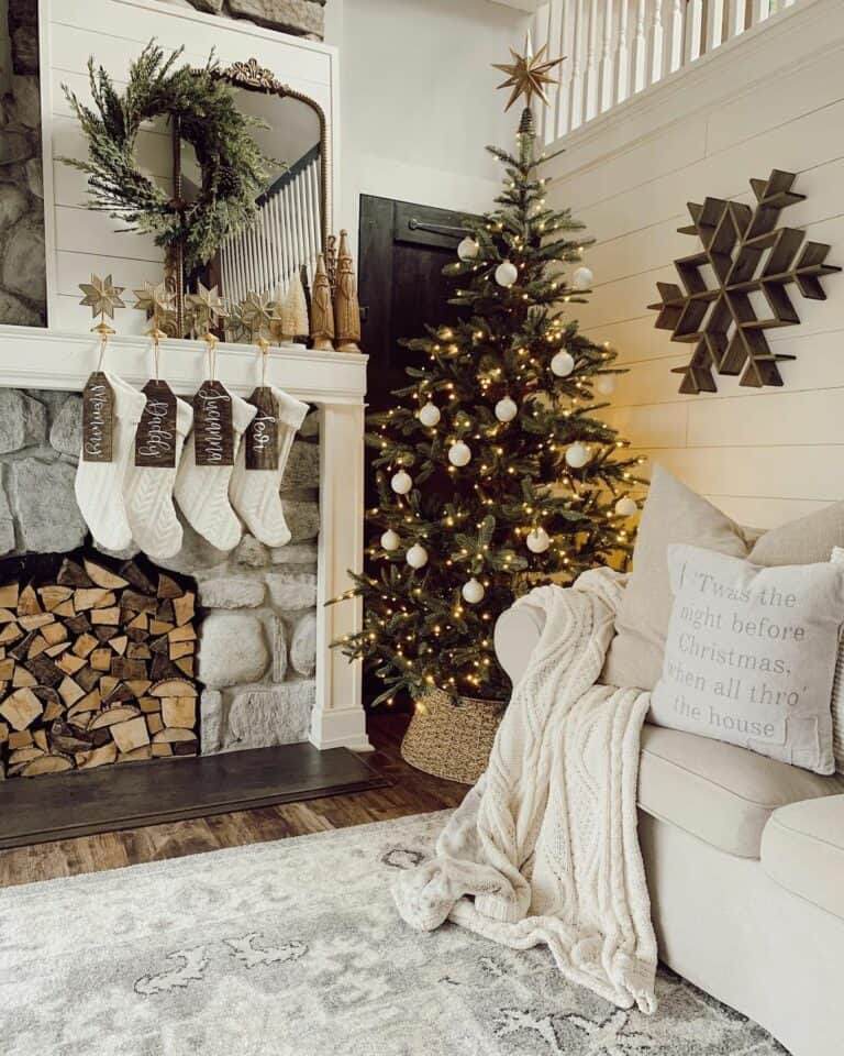 Living Room with Farmhouse Christmas Décor
