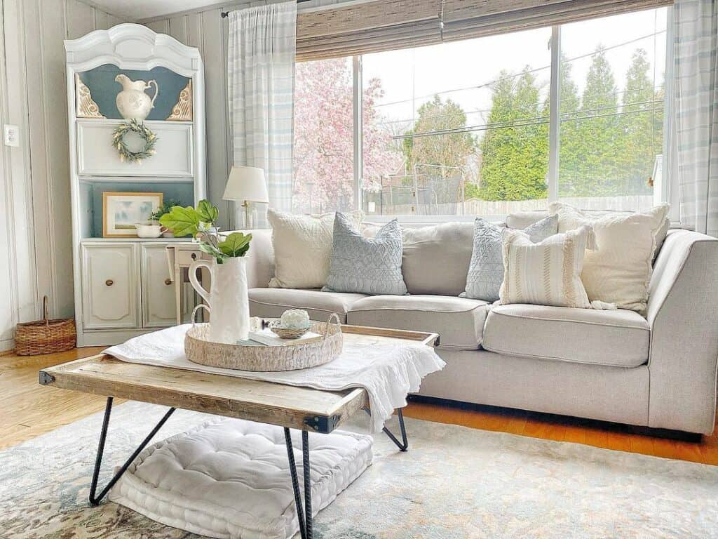 Living Room with White Pitcher Décor
