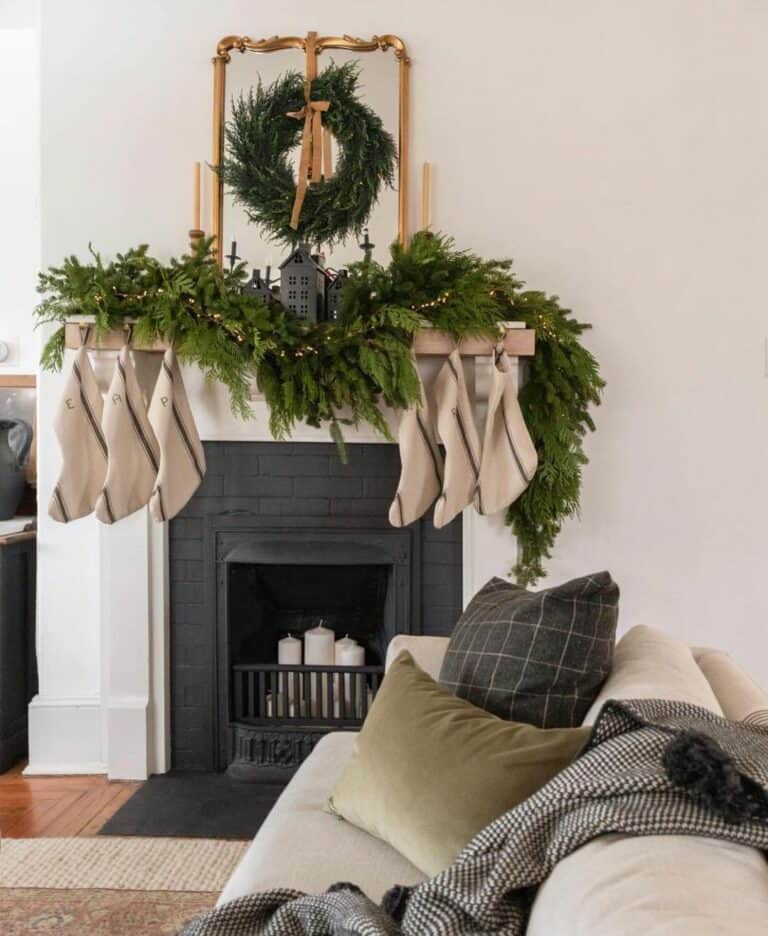 Lush Green Garland on Living Room Mantel