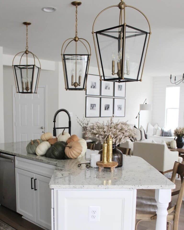 Metal Lantern Lighting in White Kitchen